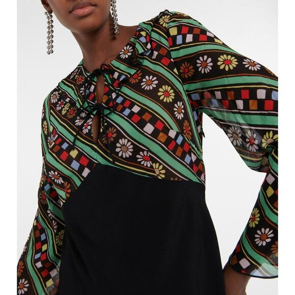 RIXO LONDON Lora Ruffled Printed Chiffon Tie Neck Maxi Dress Size Large - Picture 7 of 14